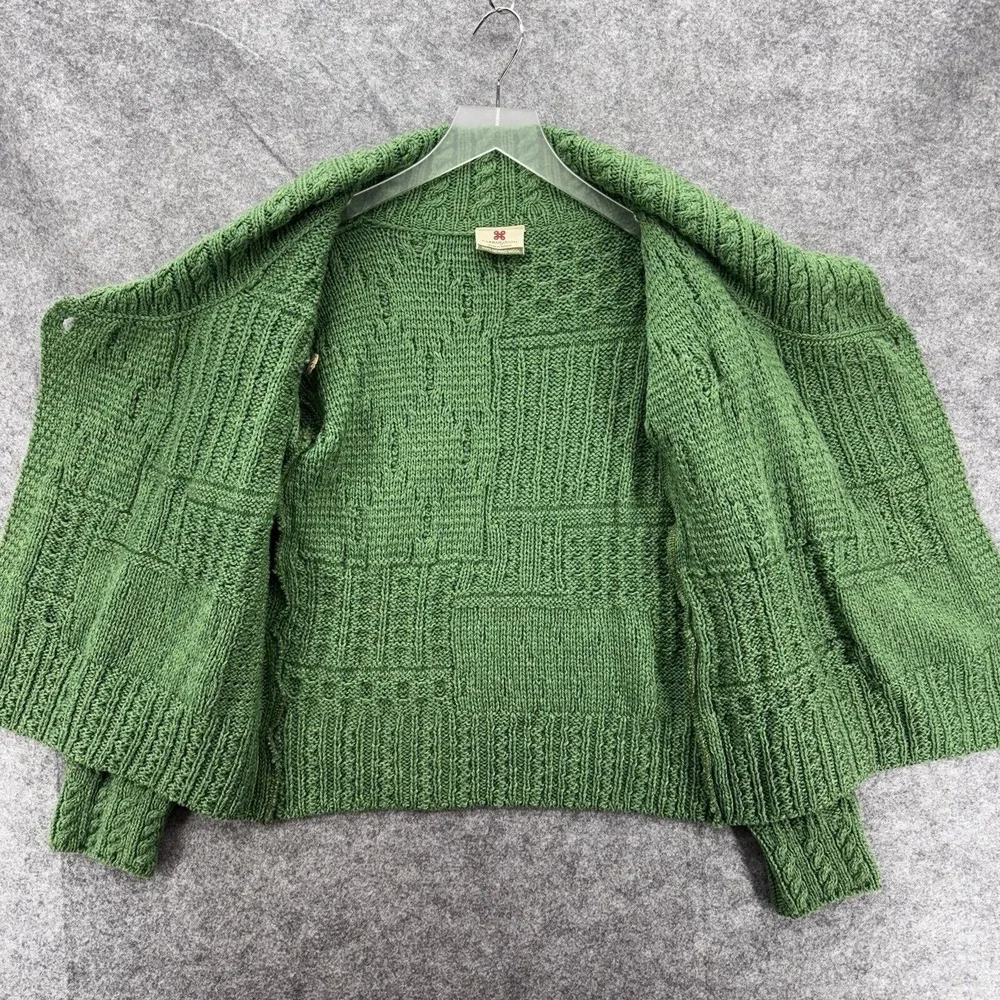 Carraig Donn Womens Merino Wool Aran Irish Wrap Sweater Size‎ XS Green Fisherman - Picture 7 of 12